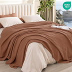 PHF Cooling Waffle Blanket Twin Size, Lightweight 60% Rayon Derived from Bamboo & 40% Cotton Breathable Blanket for Hot Sleepers, Soft and Luxury for Bed Couch and Sofa, 66"x90", Burnt Umber