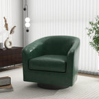 Swivel Barrel Accent Chair, Modern Round Faux Leather Arm Chair for Living Room, Bedroom, Comfy Club Reading Chairs for Adults(Faux Leather, Green, Set of 2)