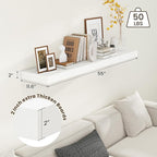 White Floating Shelves for Wall - 55 Inch Wide x 12 Inch Deep Wall Shelves Set of 1 - Rustic White Wood Shelves for Living Room, Bathroom, Laundry Room, Bedroom, Kitchen, Home Office