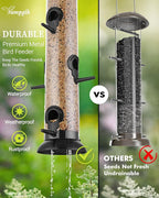 Bird Feeder Premium Hard Plastic for Wild Bird Feeders for Outdoors,Tube Bird Feeders for Outdoors Hanging,14 Inch 6 Port Black,Pack of 1
