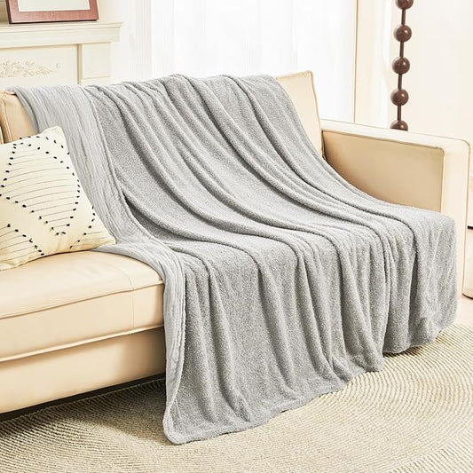 EMME Muslin and Fleece Twin Blanket Reversible - 60"*80" Grey Soft Warm Throw Blankets for Couch Bed Picnic Travel Bed