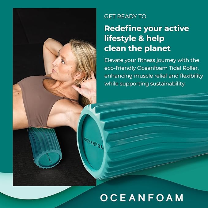 Oceanfoam Tidal Roller - Jade - Muscle Massage Foam Roller for Back Pain & Stretching - Firm and Ergonomic Wide Wave Textured - Yoga, Athletics, & Wellness - Full Size, 20" x 5"