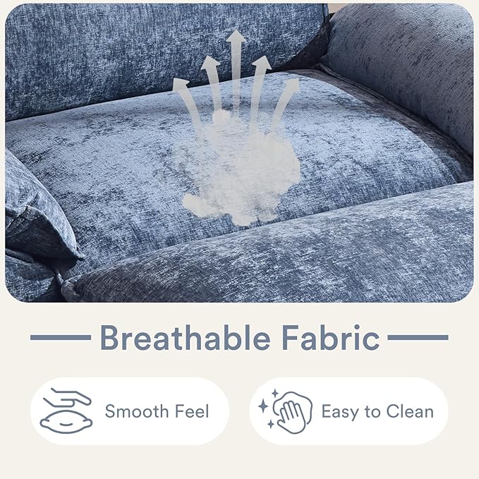 Karl home Oversized Accent Chair Chenille Sofa with Chaise, Modern Sofa Chair with Removable Ottoman Modular 1-Seater Couch and 2-Layer Ottoman for Living Room, Apartment, Studio, Dusty-Blue