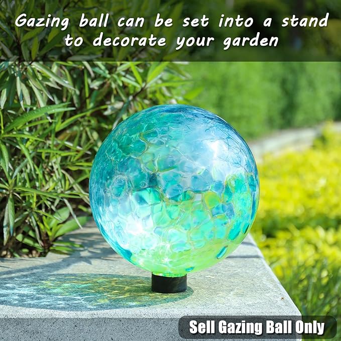 VCUTEKA Gazing Ball, Glass Gazing Balls Sphere for Garden Lawn Outdoor Ornament Yard Decorative, Blue Swirl, 10"