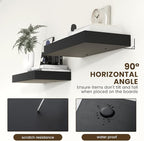 Deep Floating Shelves for Wall, 24W x 12D Black Floating Shelves Set of 2, 12'' Deep Large Wood Shelves for Living Room Bathroom Laundry Room Bedroom Kitchen Home Office - Black