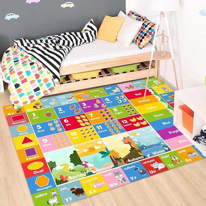 Kids Rug ABC Rug, Play Mat for Kids Playroom ABC Educational Area Rug for Playroom Classroom Elementary Preschool Rugs wtih Numbers Animals (6.6x9.8ft)