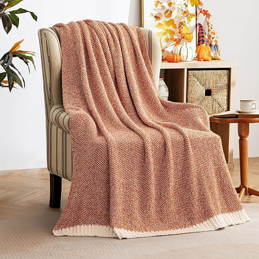 MIULEE Fall Burnt Orange Super Soft Throw Blanket for Bed, Twin Size Cozy Fluffy Warm Blankets Knit Blankets for Couch, Sofa, Chair, Living Room, Camping, Picnic, 60 x 80 inch