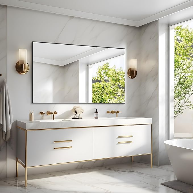 40x60inch Black Bathroom Mirror, Black Rectangle Mirror with Frame, Large Rectangular Wall Mirrors for Bathroom, Living Room, Hair Salon, Big Farmhouse Mirror Hang Horizontal/Vertical