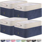 BALEINE 4 Pack Fabric Storage Bins for Shelves, Linen Storage Baskets for Organizing, Decorative Closet Bins for Clothes, Home (Navy Blue, 12"x8"x8")
