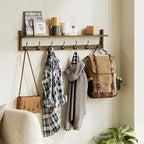 BAMEOS Coat Rack Wall Mount, Large Wooden Coat Hooks with Shelf, 35" L, 7 Dual Metal Hooks for Entryway, Bathroom, Kitchen, Living Room, Bedroom