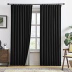 RAIN CITY Blackout Curtains 50 x 84 Inch Long Linen Blend Black Out Curtains 2 Panels Set Burg, Back Tab Rod Pocket Room Darkening Textured Curtain Window Drapes for Bedroom Living Room-Black