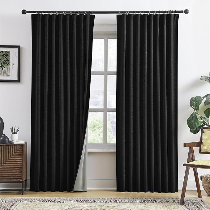 RAIN CITY Full Blackout Curtains 90 Inch Long, Black Out Curtains 2 Panels Set Burg, Back Tab Pocket Track Pleated Look Curtains for Bedroom Living Room Sliding Glass Door-50x90
