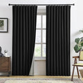 RAIN CITY Black Blackout Curtains 92 Inches Long, Textured Linen Blend Black Out Custom Made Pleated Look Curtains with Hooks Window Drapes for Bedroom Living Room-50x92-inch 2 Panels Set