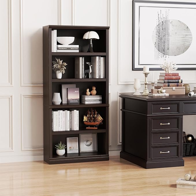 Bookshelf, Open Storage 70 Inch Tall 5 Shelf Bookcase, Floor Standing Bookshelves and Bookcases, Book case for Farmhouse Library Office Bedroom Kids, Dark Cherry - 5 Tier