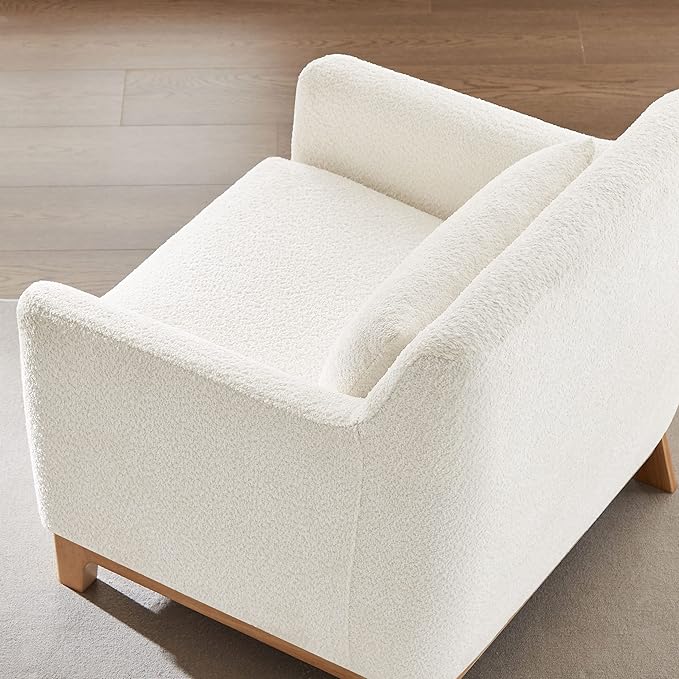 Extra Deep Accent Chair, Fabric Upholstered Comfy Reading Armchair for Living Room, Bedroom Single Seat Sofa Chair with Wood Base, Lamb Fabric