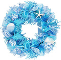24 Inch Coastal Seashell Large Wreath with Natural Starfish & Scallops Shell, Blue Beach Style Front Door Wreath with for Spring Summer, Farmhouse Rustic Indoor Outdoor Home Wall Wedding Decor