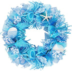 24 Inch Coastal Seashell Large Wreath with Natural Starfish & Scallops Shell, Blue Beach Style Front Door Wreath with for Spring Summer, Farmhouse Rustic Indoor Outdoor Home Wall Wedding Decor