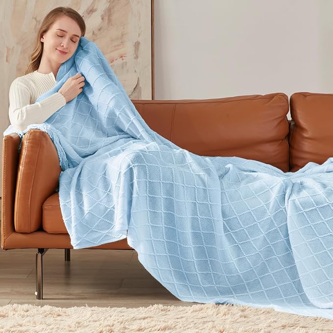 inhand Knitted Throw Blanket for Couch and Bed, Soft Living Room Home Decor Knitted Blanket with Tassel, Outdoor Lightweight Breathable Summer Blanket, Farmhouse Warm Woven Decorative, 50"x60"