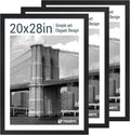 20x28 Picture Frame Set of 3 - Black Woodgrain, Solid Wood Gallery Poster Frame - Wall Hanging