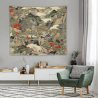 Asian Tapestry,Japanese Red Landscape Asian Watercolor Abstract Art Tapestry, Asian Japanese Wall Tapestry, Nature Landscape Tapestries for Bedroom Living Room Decor 60"x50"