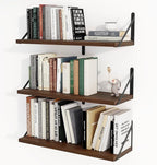 Heimlove Floating Shelves for Wall 24 Inches,8 Inches Deep Wall Bookshelf Mounted Display&Storage Wood Shelves for Kitchen Bathroom Laundry Living Room,Set of 3 (Walnut Color)