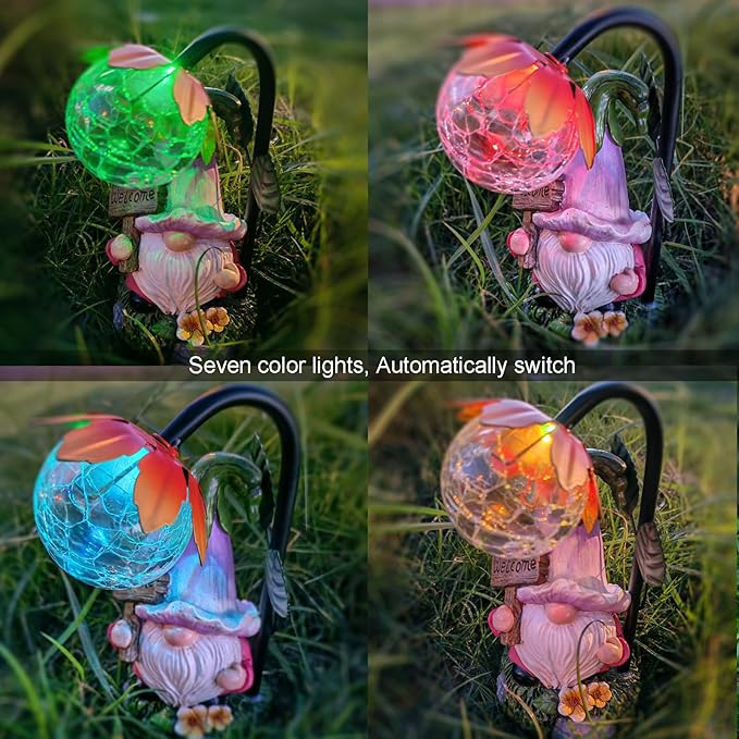 Garden Gnomes Outdoor Statue with Solar Lights Welcome Gnome Home Garden Decor Mom Gifts for Yard Patio Home Garden