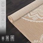 CAMILSON Outdoor Rug 6x9 Modern Area Rugs for Indoor and Outdoor Patios and Porches - Waterproof, Washable, Non-Shedding, Easy-to-Clean Outside Carpet (6 x 9, Medallion - Beige/White)