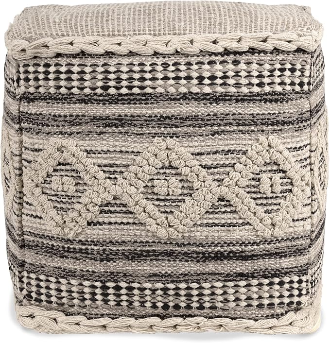 REDEARTH · Tufted Pouf Ottoman with Filler Textured Storage Cube Bean Bag Pouffe Footrest for Living Room, Bedroom, Nursery, Kidsroom; 100% Cotton (17.5"X17.5"X17.5", Diamond Virgule)