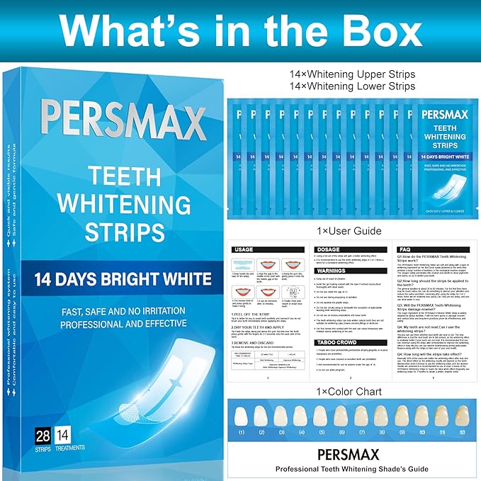Teeth Whitening Strips for Sensitive Teeth Enamel Safe Whitening Kit No-Slip Remove Coffee Wine Smoking Stains Professional 14 Treatments 28 Strips
