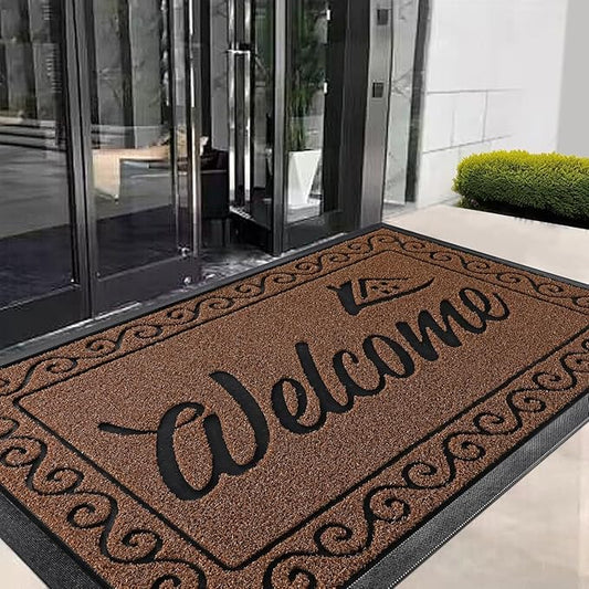 Yimobra Welcome Mat, Heavy Duty Sturdy Door Mats for Home Entrance Outdoor Indoor, Front Doormat for Outside Patio Floor Entry Porch Garage Office, Waterproof, Low Profile, 47 x 24, Maroon