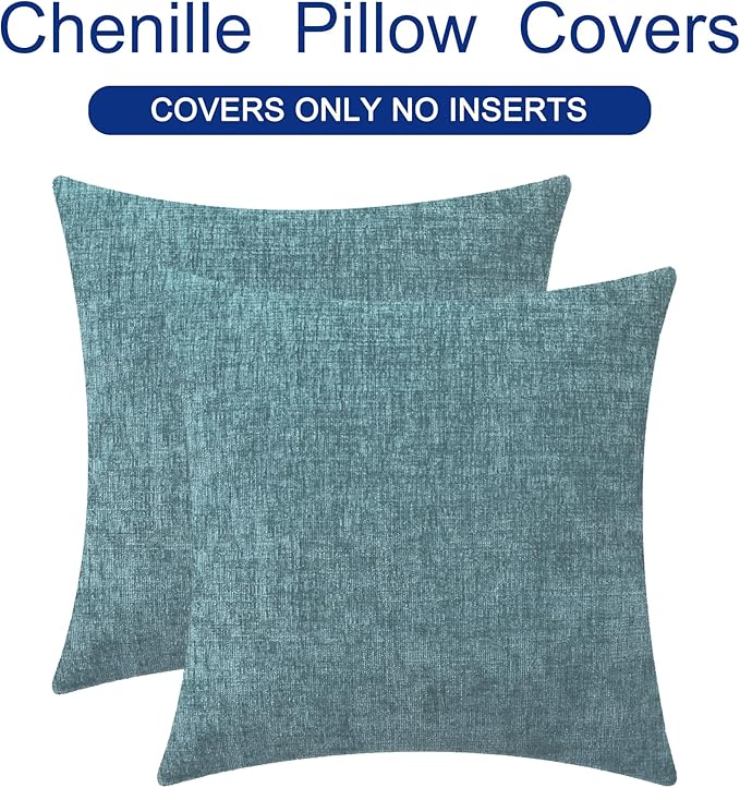 CaliTime Throw Pillow Covers Decorative 18 X 18 Inches Pack of 2 Cozy Chenille Cushion Cases for Couch Sofa Bed Living Room Home Smoke Blue