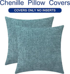 CaliTime Throw Pillow Covers Decorative 20 X 20 Inches Pack of 2 Cozy Chenille Cushion Cases for Couch Sofa Bed Living Room Home Smoke Blue