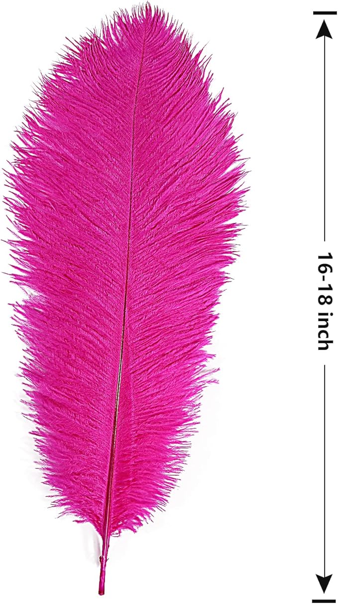 THARAHT Hot Pink Ostrich Feathers 12pcs Large Natural Bulk 16-18Inch 40cm-45cm for Wedding Party Centerpieces Easter Gatsbi and Home Decoration Feathers