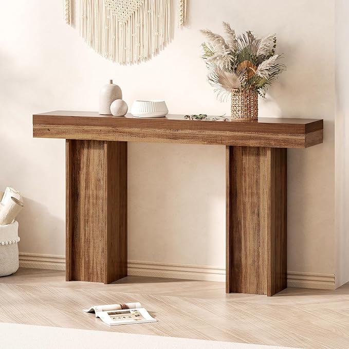 55Inch Farmhouse Console Table,Wooden Rectangular Sofa Table Behind The Couch,Entryway Console Table with Storage for Living Room, Hallway,Entrance (Light Brown)