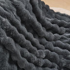 Lotus Karen Faux Fur Blanket Dark Gray Twin Size - Big Bubble Rabbit Fluff Throws for Couch Small Fluffy Fuzzy Cozy Thick Furry Plush Shaggy Blankets 60x80 Inches