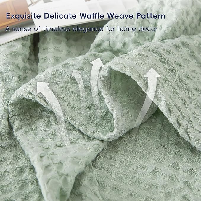 PHF Ultra Soft Waffle Weave Blanket Queen Size 90"x 90"- Washed Lightweight Breathable Cozy Woven Blanket for Bed - Aesthetic Decor for Couch Bedding Sofa Home Car - Sage Green/Mint Green
