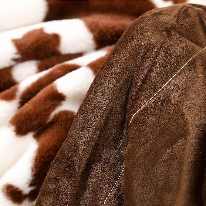 RYNGHIPY Cow Print Blanket for Sofa Couch Double Sided Flannel Animal Design Brown Throw Blanket (Brown, 51''x63'')