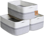 NaturalCozy 13.5”x8.5”x5.5” Storage Baskets for Shelves 3 Pack | Cotton Rope Woven Small Baskets for Organizing | Small Storage Bins for Nursery, Bathroom, Closet, Cube Shelf, Decorative, Gift