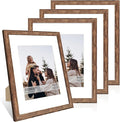 11x14 Picture Frame Set of 4, 11 x 14 Wood Photo Frames with Mat for 8x10, Natural Wooden Frame with Real Glass Cover for Wall and Tabletop Display,Rustic Brown