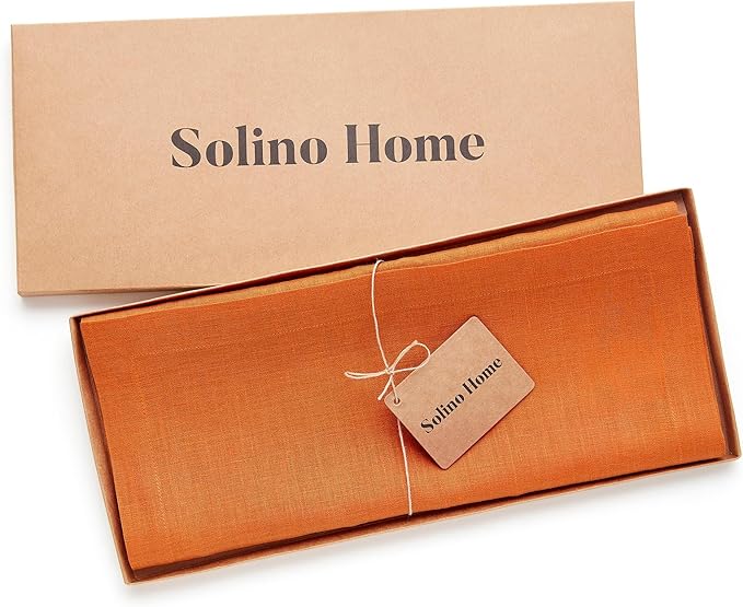 Solino Home Linen Table Runner 120 Inches Long - 100% Pure Linen Persimmon Orange Dining Table Runner 14 x 120 Inch for Fall, Autumn, Halloween, Thanksgiving - Fete