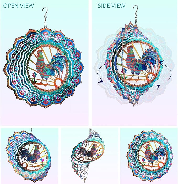 Rooster Wind Spinner for Yard and Garden,12in Wind Spinners Outdoor Rooster Gifts,Chicken Gifts for Women Mother Grandma Wife Men Father,Garden Decor Metal Hanging Yard Art Wind Sculpture