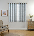 MIUCO Floral Embroidered Semi-Sheer Curtains Faux Linen Grommet Window Panel Pair for Nursery 52 x 63 Inch, Sea Foam