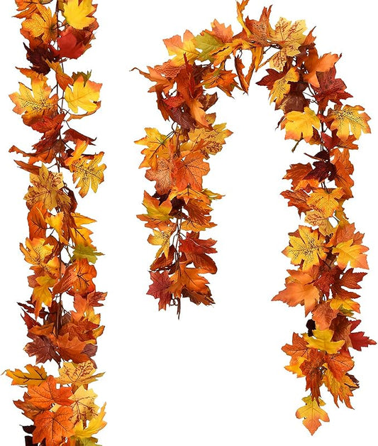 DearHouse 2 Pack Fall Maple Leaf Hanging Vine Garland Artificial Autumn Foliage Thanksgiving Decor for Home Wedding Fireplace Party Christmas (Light Yellow)
