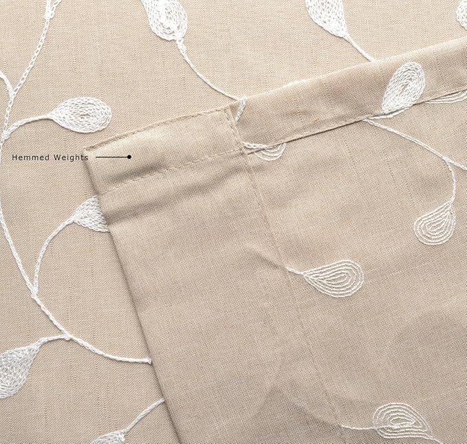 MIUCO Floral Embroidered Semi Sheer Curtains Faux Linen Grommet Curtains for Kitchen 52 x 84 Inch 2 Panels, Linen
