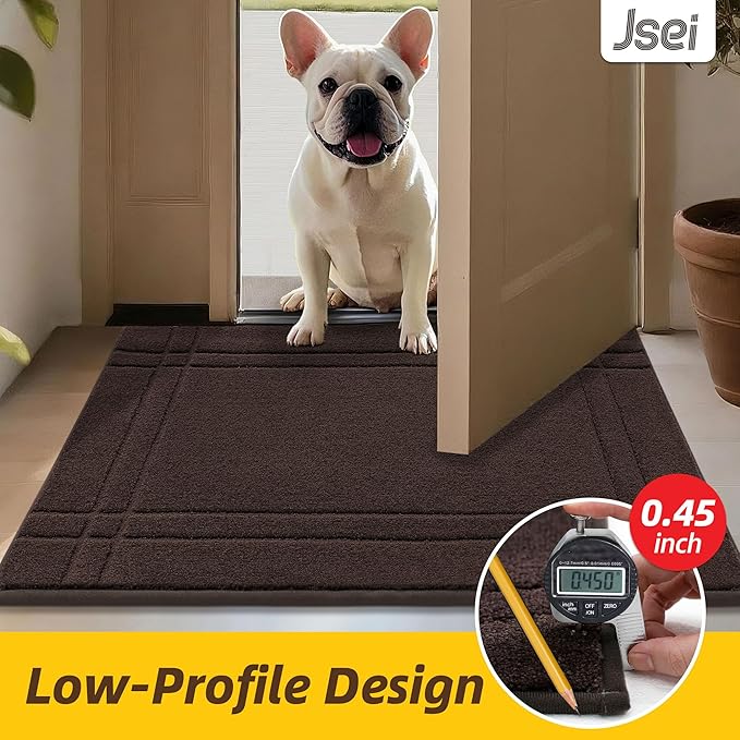 JSEI Entryway Rugs Doormat 32"x48", Non-Slip Dirt Trapper Door Mats Indoor, Washable Absorbent and Stain Resist Welcome Floor Mat for Front Door, Dog Door Mat, Muddy Wet Shoes & Paws, Brown