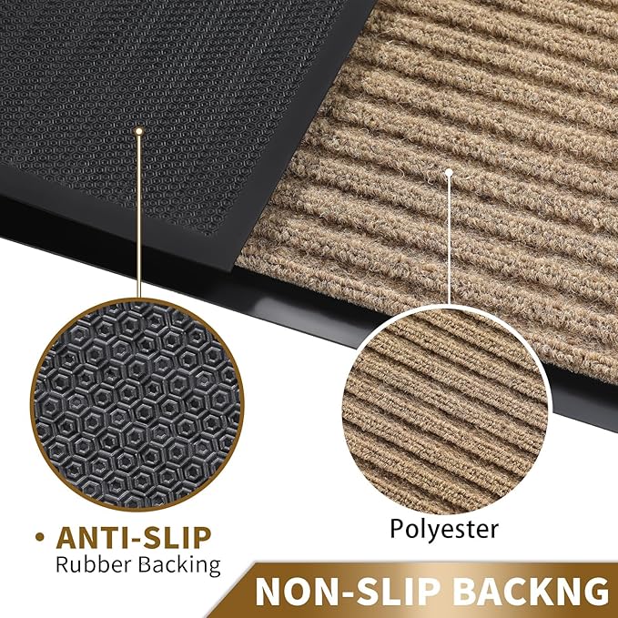 Yimobra Front Door Mat Outdoor Indoor Entrance, 100% Waterproof All-Season All Weather Doormat, Welcome Matt Outside Entry, Non Slip, Low Profile, Heavy Duty Patio Porch Floor Mats,29.5 x 17,Khaki