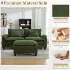 URRED Modular Sectional Sofa Comfy Cloud Couch, Modern Corduroy Sofa Sleeper Deep Seat Couches with Ottoman/Pillows for Living Room (Green, 82.6''- L Shape)