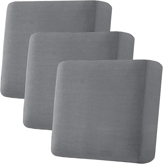 H.VERSAILTEX Super Stretch Individual Seat Cushion Covers, Thick Jacquard Textured Twill Fabric (3 Piece XL Sofa Cushion Covers, Grey)
