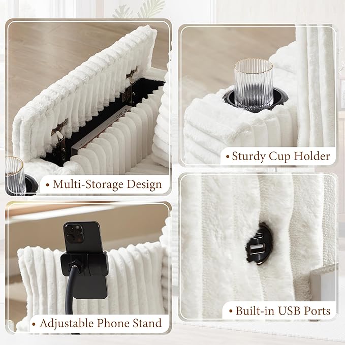 Accent Chair with Storage Ottoman Upholstered Living Room Chairs for Reading Chair with Chaise Lounge Chairs Indoor, Comfortable Armchair for Bedroom