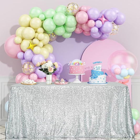 SquarePie Sequin Tablecloth 60 x 102 Inch Silver Bling Sparkly Table Cloth for Wedding Party